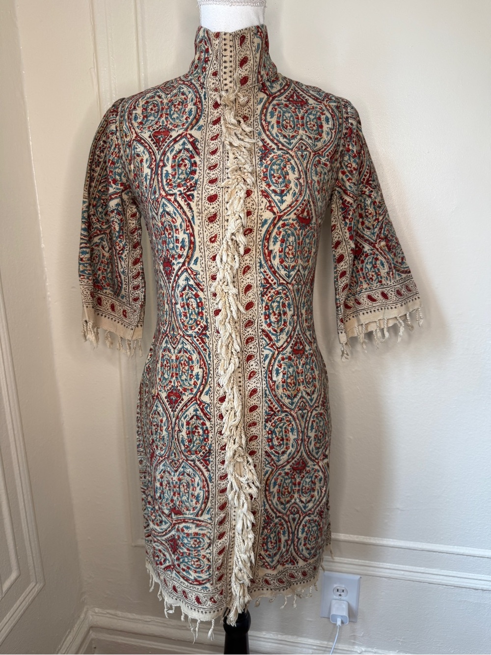 1970s Vintage Bohemian Hippie Afghan Penny Lane Tapestry Dress